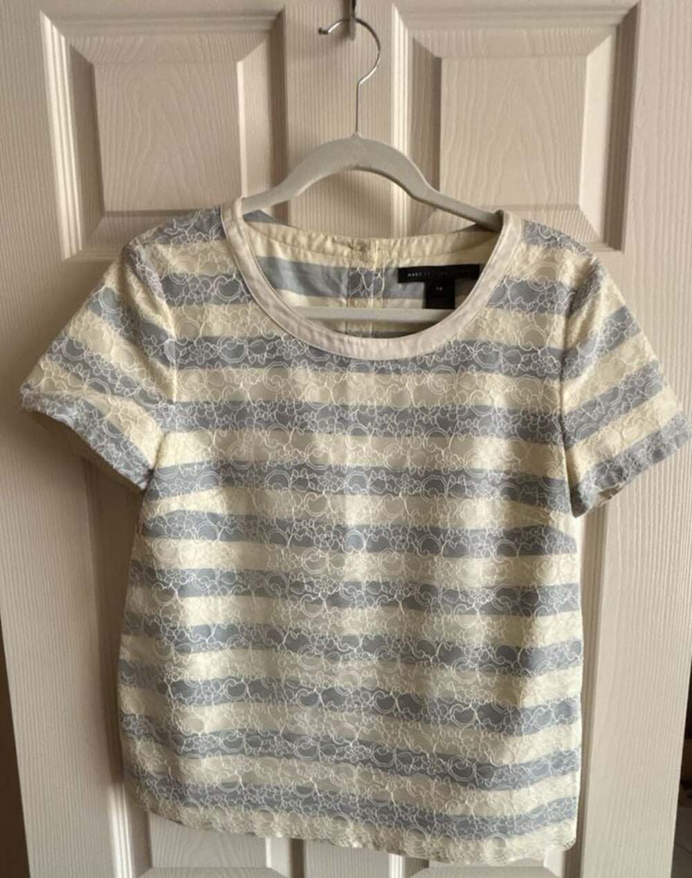 Marc by Marc Jacobs Striped Lace Overlay Button-Back Short Sleeve Top